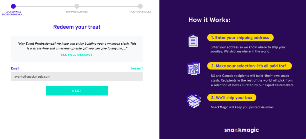 SnackMagic recipient landing page 