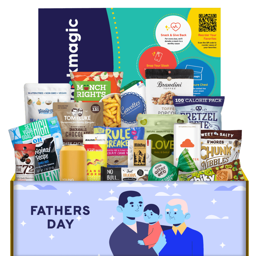 A SnackMagic box full of treats, snacks, and sips around the theme of celebrating Father's Day.